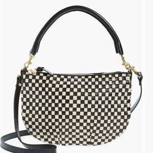 Clare V.  Petit Moyen  Checkered Black and Cream Top-Handle Bag with straps